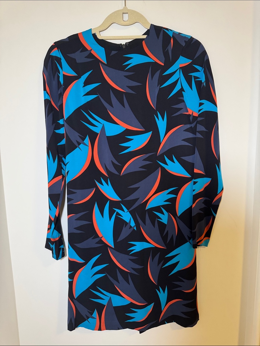 Bold Abstract Print Shift Dress in Navy, Teal & Red